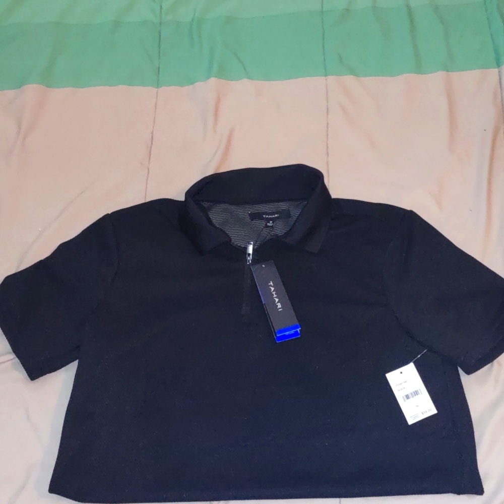 New Tahari Black Short sleeve Men Shirt